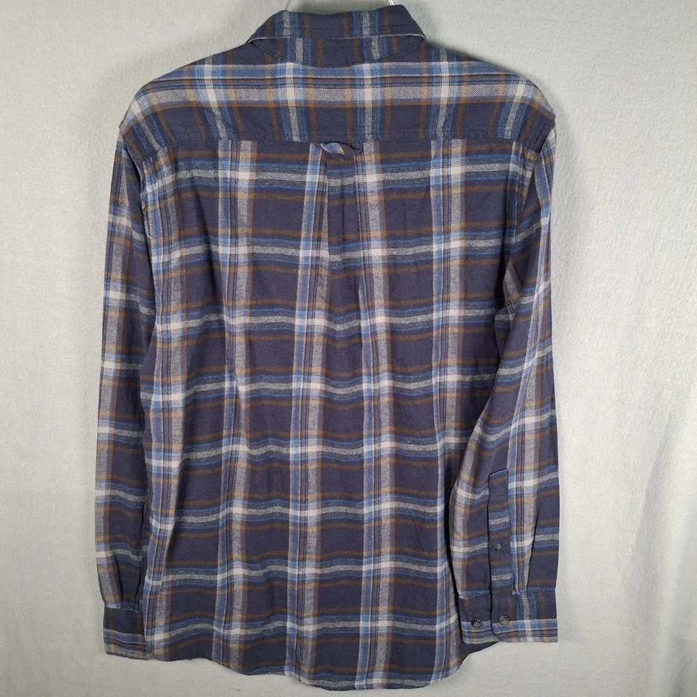 Eddie Bauer Shirt Mens Medium Insignia Blue Canyon Plaid Twill Flannel Button Up